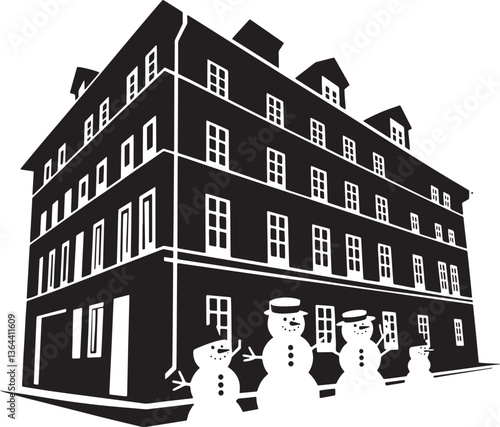 building a snowman silhouette vector liner art black color design and solid white background  