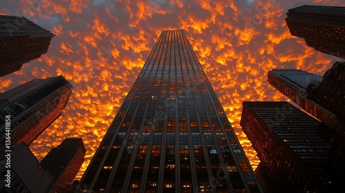 Wallpaper Mural Skyscraper engulfed in fiery sunset. Torontodigital.ca
