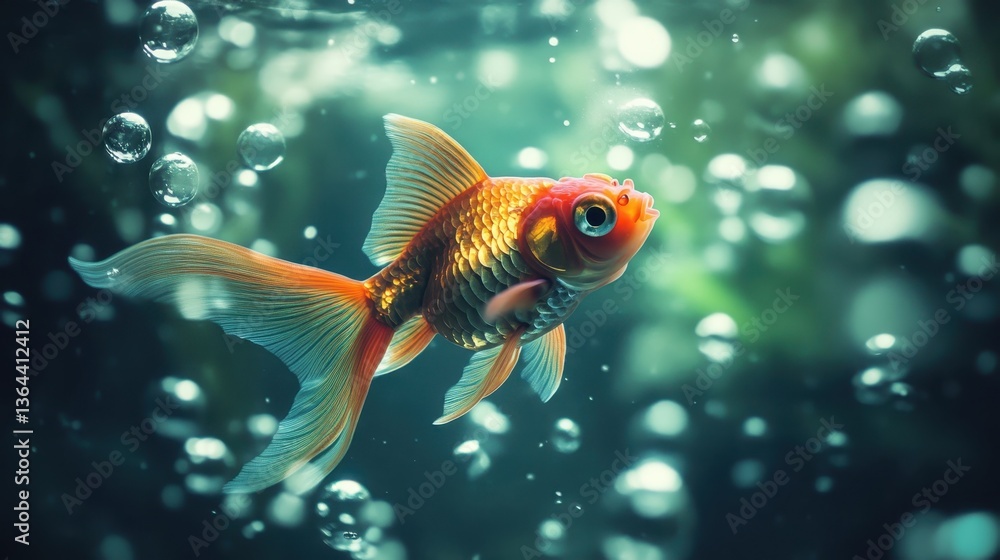 Fototapeta premium Goldfish Aquarium Bubbles Underwater Pet Fish.
