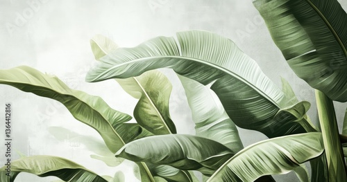 Lush tropical banana leaves backdrop