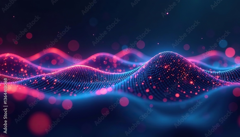 Fototapeta premium Futuristic 3D render of sound wave visualization with high tech flow line waves, abstract background, music audio frequencies, background, 3D render