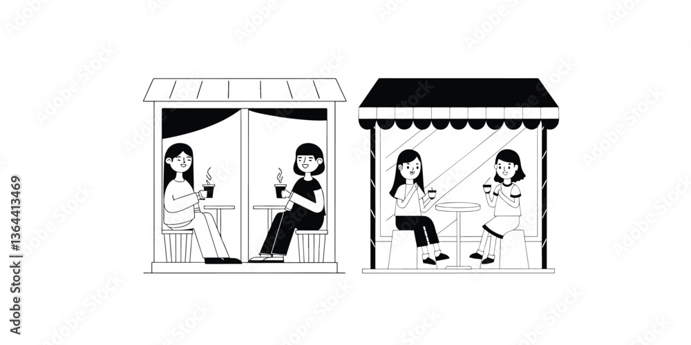 Print tea and coffee with friends vector illustration isolated on white background Print tea and coffee with friends vector illustration isolated on white background