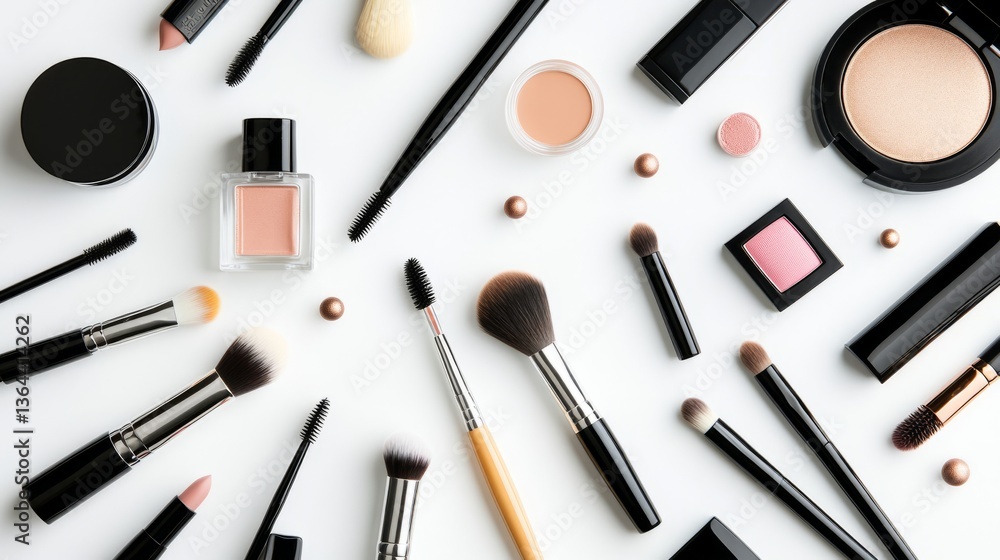 Neatly arranged makeup tools and products, showcasing organization and beauty essentials.
Neatly arranged makeup tools and products, showcasing organization and beauty essentials.