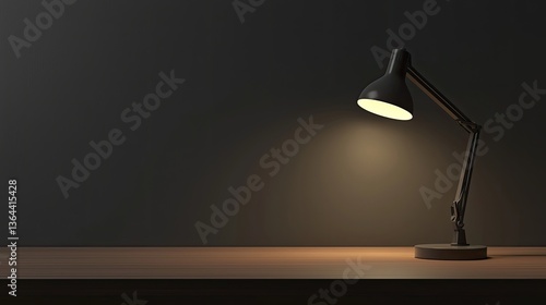 A lit desk lamp shines brightly in a dark environment