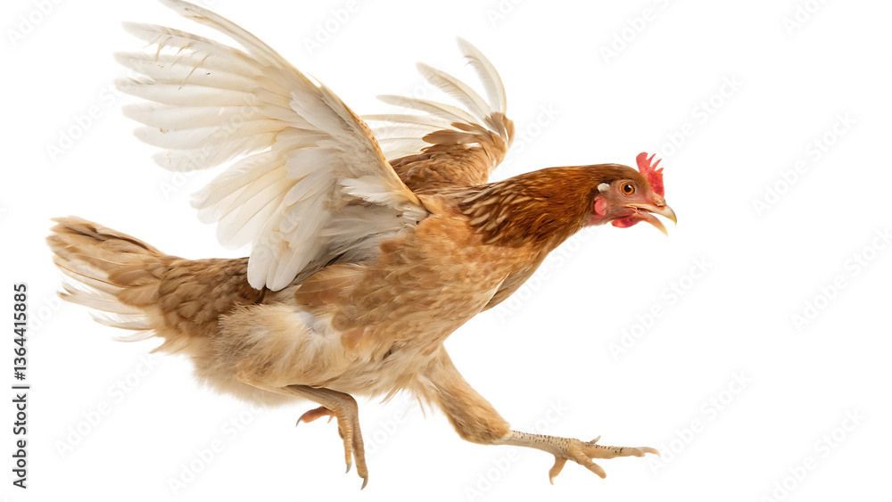 Fototapeta premium Running Chicken with Flapping Wings - Isolated on White Background as Transparent. PNG. AI GENERATED