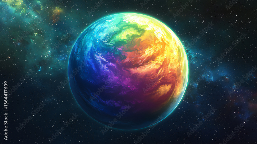 Fototapeta premium exoplanet with rainbow atmosphere