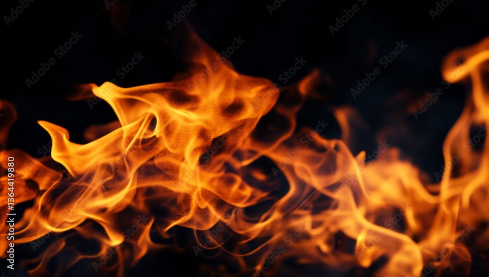 Fiery flames on a black background, a burning texture of fire with copy space for a design element or text decoration. Fiery flames on a black background, a burning texture of fire with copy space for a design element or text decoration.