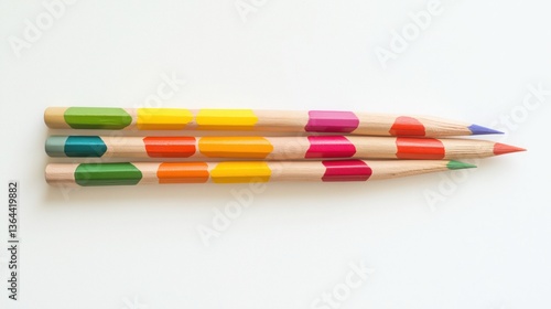 Colorful Pencils Arranged in Arrow Shape on White Background