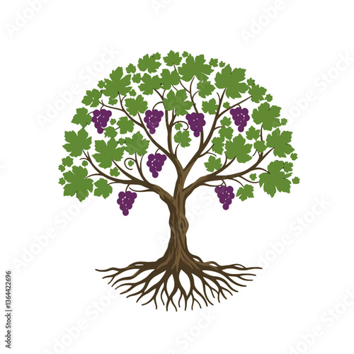 Grape Vine Tree with Grapes and Leaves