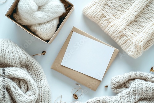 High Definition View of White Cotton Clothes in Craft Box and Blank White Paper Label