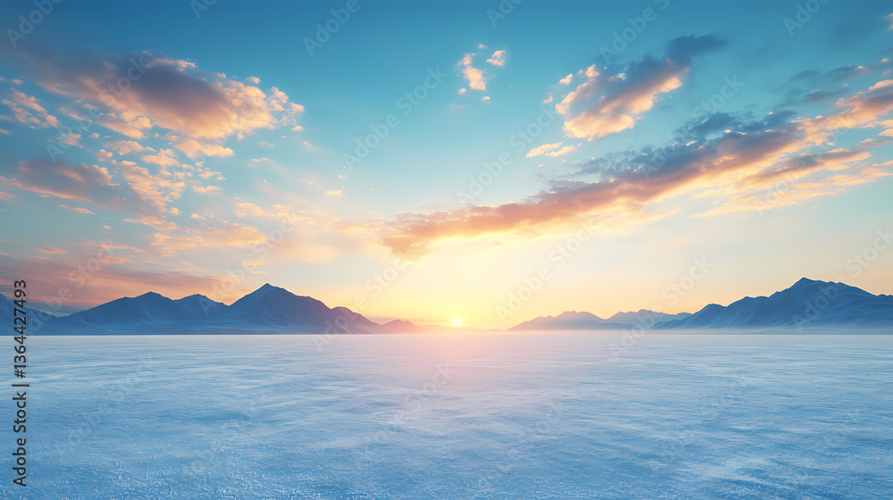 Fototapeta premium Winter Sunrise Over Snowy Mountains