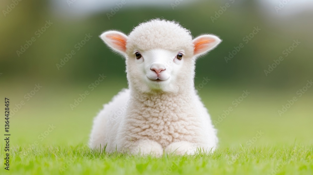 Obraz premium Adorable lamb resting on a grassy field