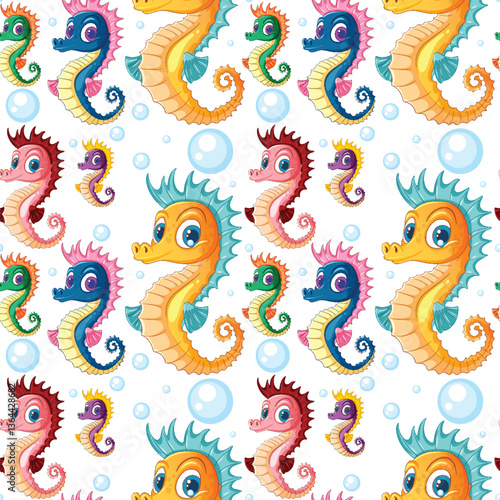 Colorful Seahorse Pattern Illustration