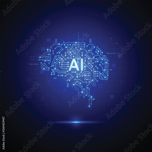 Abstract artificial intelligence with brain circuit line design. Machine learning. Smart network digital technology. Vector illustration