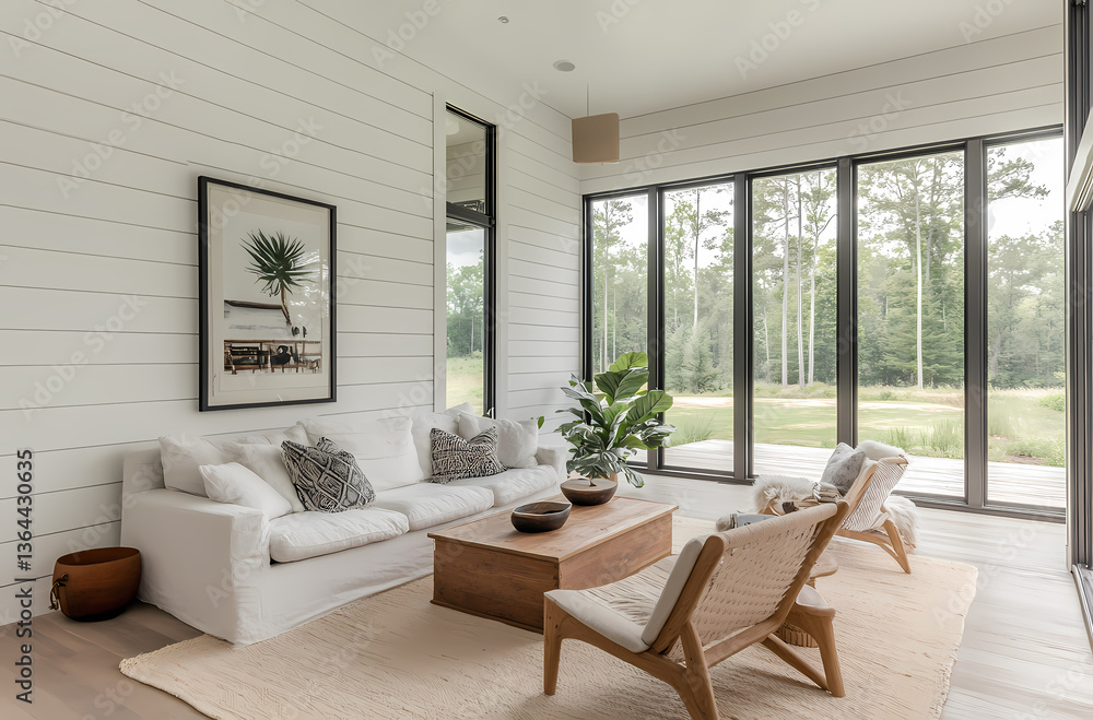 Modern Minimalist Living Room with Panoramic Views Modern Minimalist Living Room with Panoramic Views