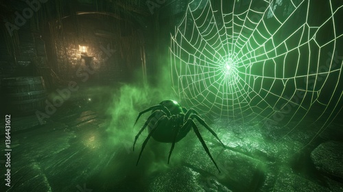 Dark dungeon spider, glowing web