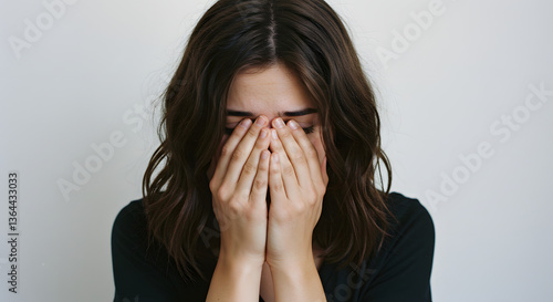 Wallpaper Mural Young Woman Covering Her Face in Distress Torontodigital.ca