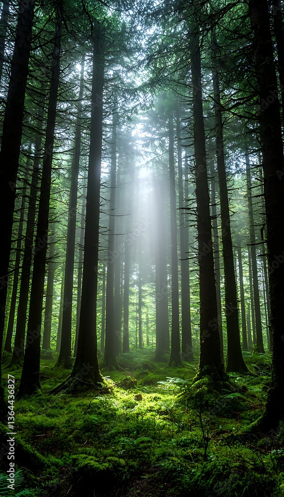 Fototapeta premium Misty Forest Sunlight