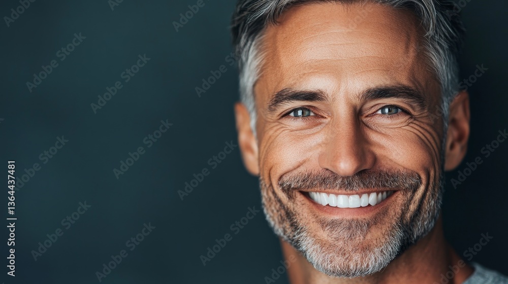 Fototapeta premium Smiling Mature Man Portrait With White Teeth,gray hair ,male model