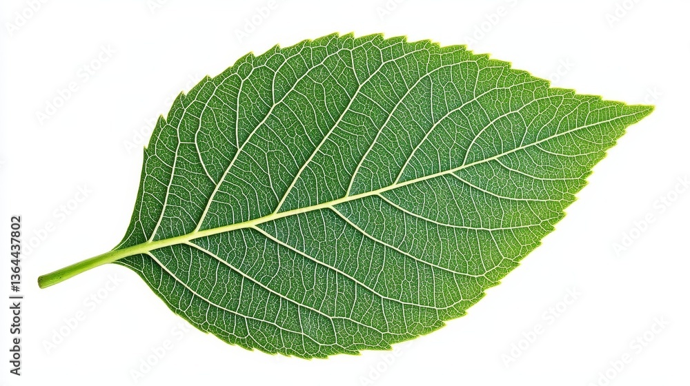 Green Leaf Veins Close-Up on White Backdrop, botany , nature Green Leaf Veins Close-Up on White Backdrop, botany , nature