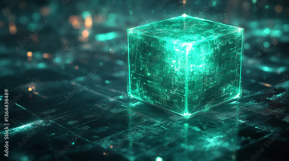 Neon Abstract Green Cube Glowing Energy Teal Radiating Neon Abstract Green Cube Glowing Energy Teal Radiating