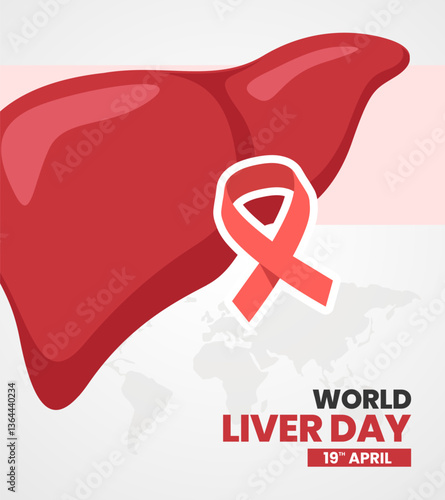 World liver day banner background with flat cartoon style on April 19th