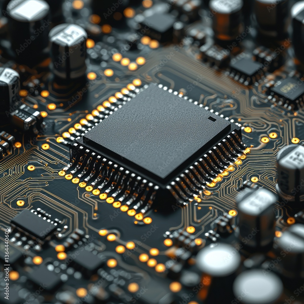 Close-up circuit board with chip Close-up circuit board with chip