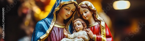 Decorative religious statues depicting a holy mother with child and companion