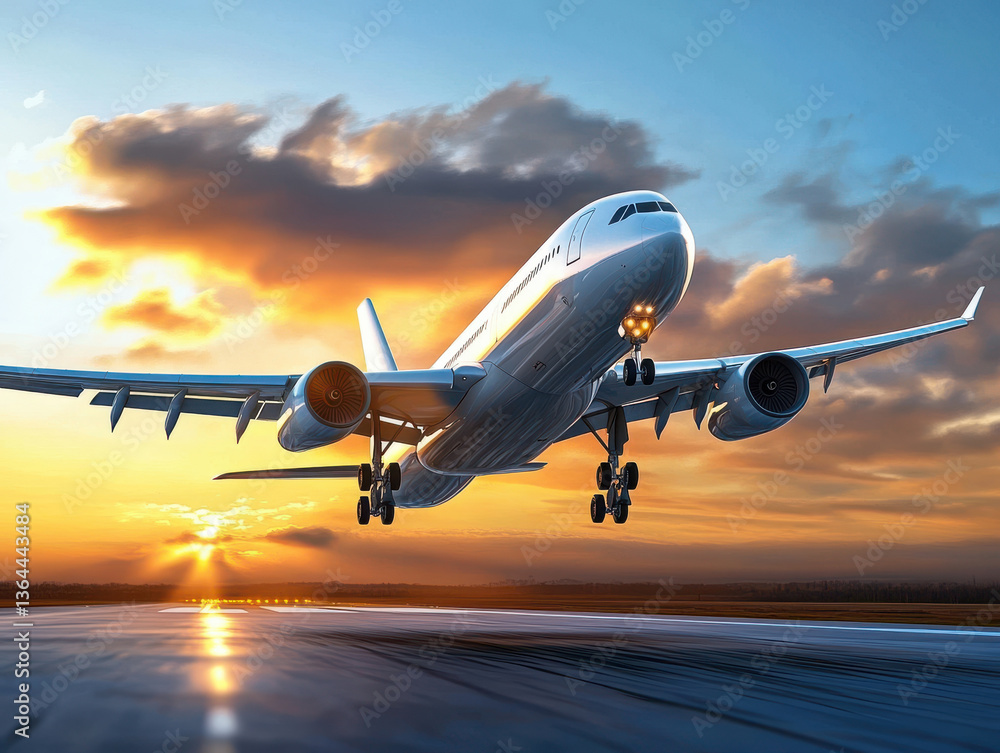 Fototapeta premium airplane in the sunset