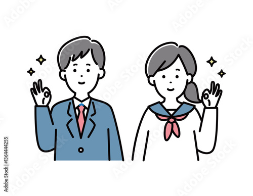 笑顔でグッドサインする男性と女性の学生のベクターイラスト
