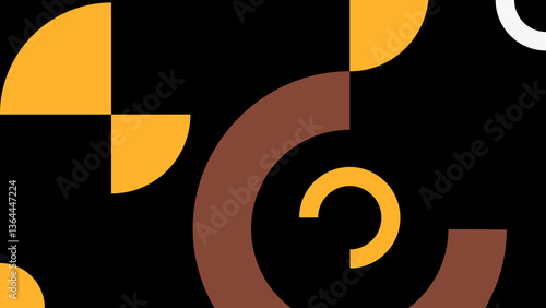 Modern abstract design featuring geometric shapes in warm yellow and brown tones on a black background. Symmetry and contrast highlight the dynamic and minimalist aesthetic of this creative contempora