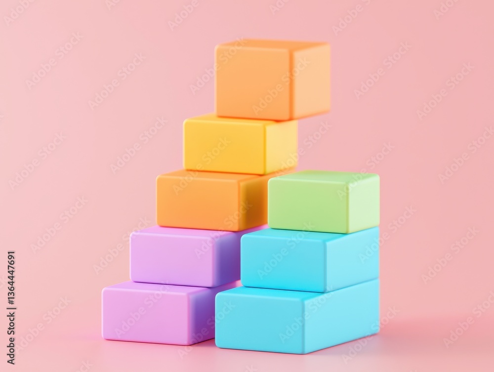 Obraz premium personal finance investment optimization concept. Colorful building blocks arranged in a playful stack on a pastel background.