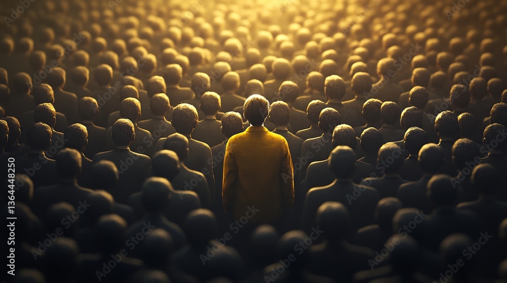 Obraz premium Crowded street with one person highlighted symbolizing individuality within society