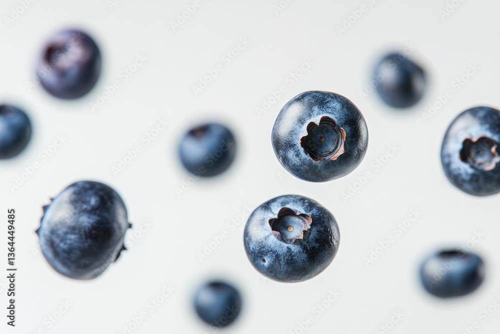 Fresh blueberries suspended in air. Close-up view of multiple blueberries, showcasing their vibrant color and texture. Each berry appears to be in mid-air, creating a sense of motion and freshness Fresh blueberries suspended in air. Close-up view of multiple blueberries, showcasing their vibrant color and texture. Each berry appears to be in mid-air, creating a sense of motion and freshness
