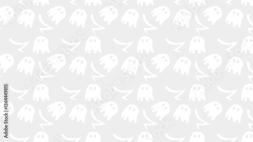 Playful gray seamless pattern showcasing spooky ghosts and dynamic curves, ideal for holiday decorations or themed design projects.
