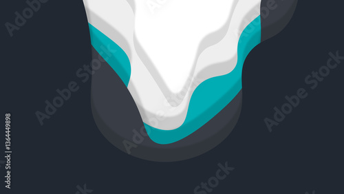 1Abstract layered artwork in a modern style highlighting bold curves, vibrant teal, and white contrast, set against a black background. Perfect for contemporary art, web design, or creative projects.