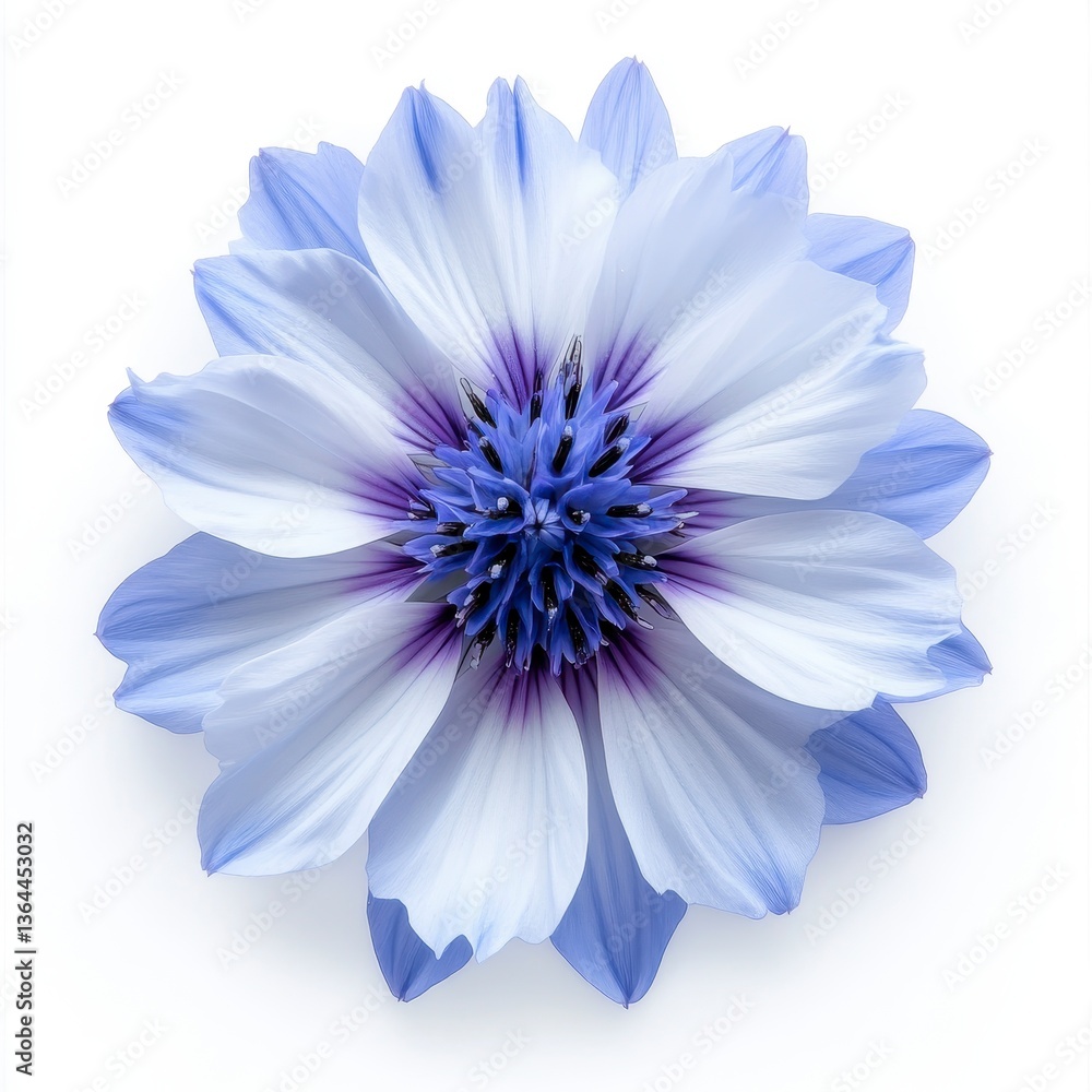Obraz premium Isolated Blue Flower with Delicate Petals and Intricate Details on White Background
