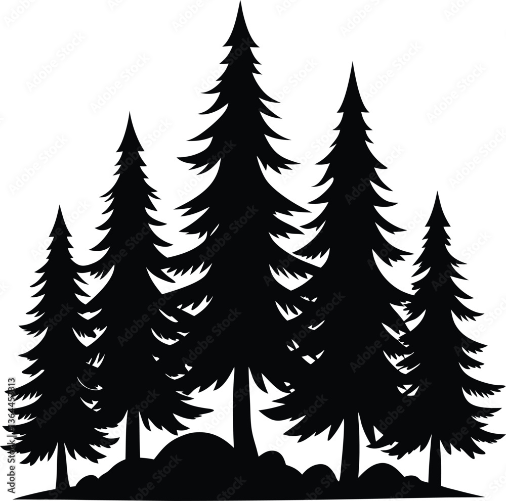 Obraz premium Fir Tree Silhouette Vector Design – Evergreen Pine Icon