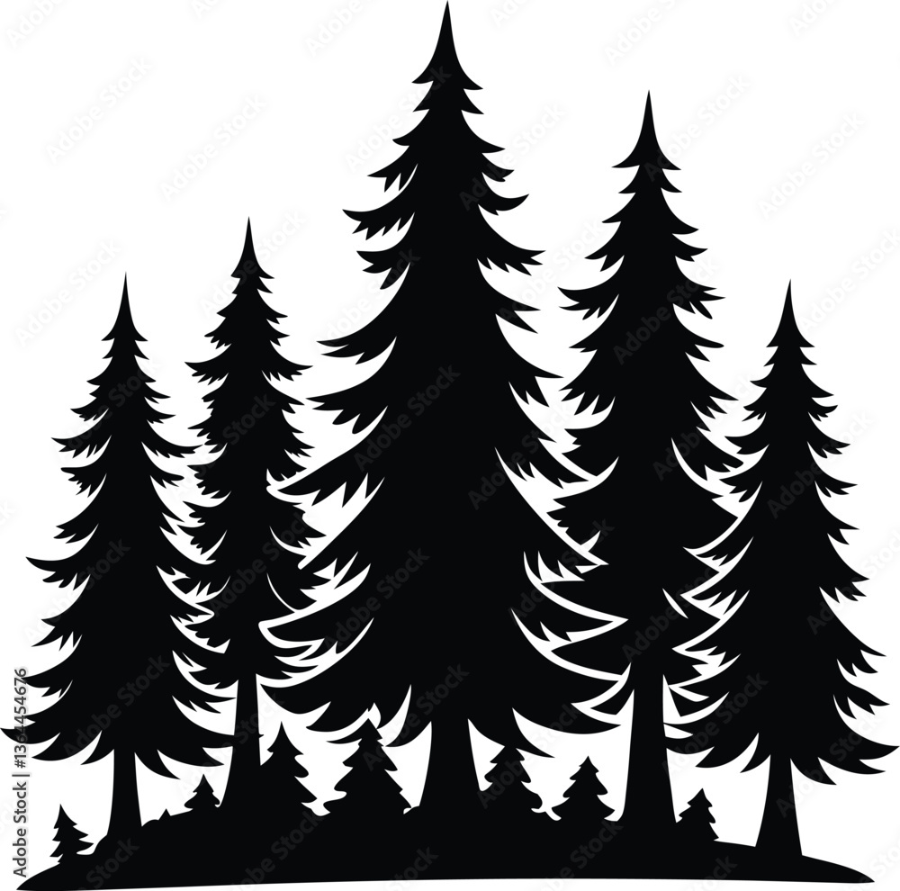 Obraz premium Fir Tree Silhouette Vector Design – Evergreen Pine Icon