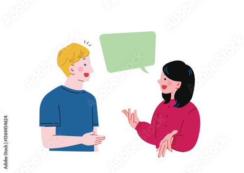 白人男性と会話をする日本人女性