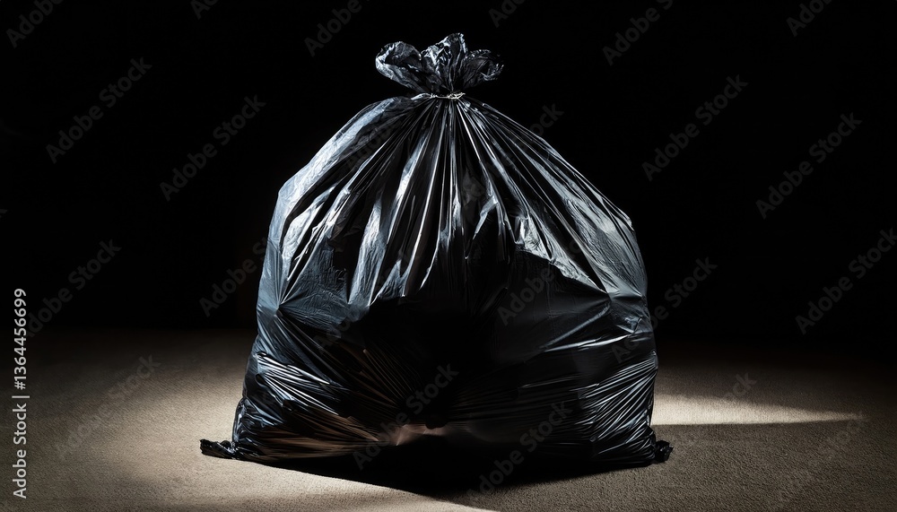 Black plastic bag with garbage on a black background Black plastic bag with garbage on a black background