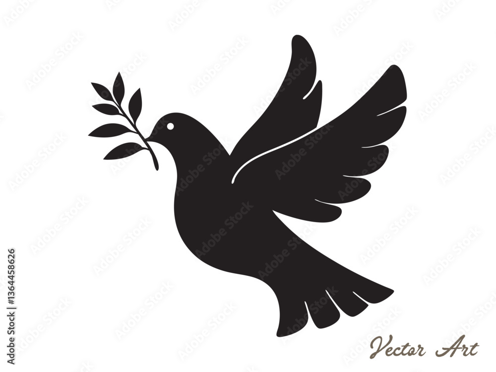 Dove of peace with an olive branch vector icon silhouette on a white background Dove of peace with an olive branch vector icon silhouette on a white background