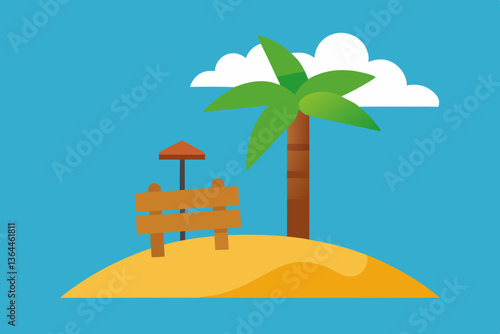 Escape to paradise with this tropical beach vector clipart featuring palm trees and a serene coastal vibe