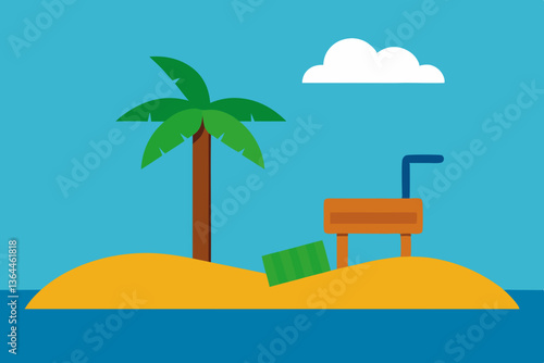 Escape to paradise with this tropical beach vector clipart featuring palm trees and a serene coastal vibe