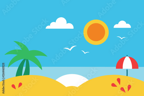 Escape to paradise with this tropical beach vector clipart featuring palm trees and a serene coastal vibe
