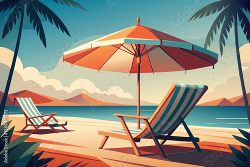 beach chairs and umbrella on the beach