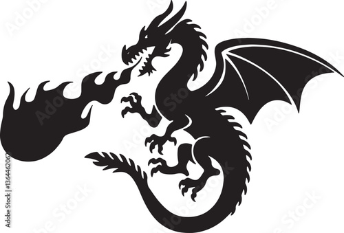 dragon silhouette vector on white background 