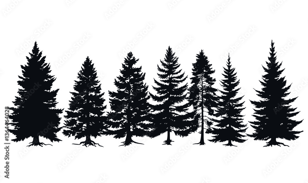 Obraz premium Minimalist Coniferous Fir Tree Silhouettes for Elegant Nature Projects