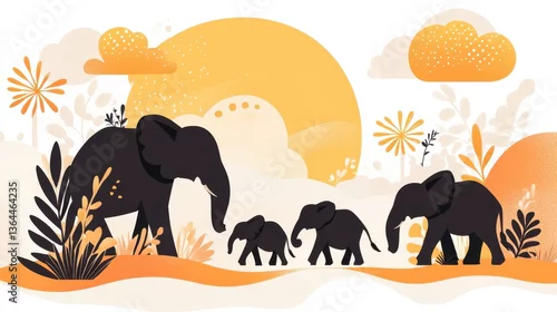 Obraz Elephant Family Sunset Safari Africa Wildlife. (2)