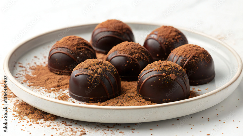 Delicious chocolate candies on a plate with a white background Delicious chocolate candies on a plate with a white background